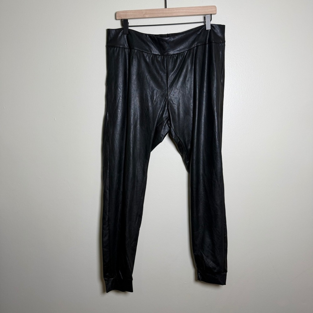 Commando Black Faux Leather Joggers High Rise Elastic Waist Pockets XL Grunge